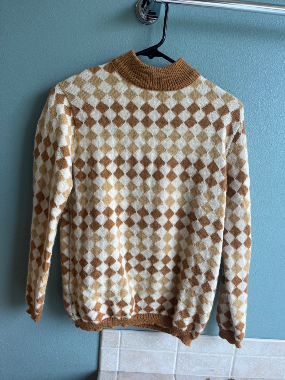 Pendleton Brown and Cream Argyle Turtleneck Sweater